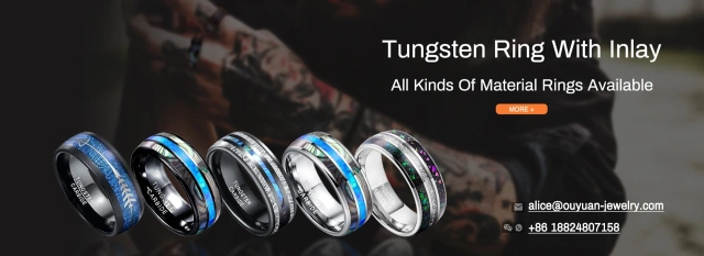 Newest Design Eternity Polishing 8mm Marine Alga Inlay Black Plated Tungsten Ring for Men Rings Tungsten Brand Ring