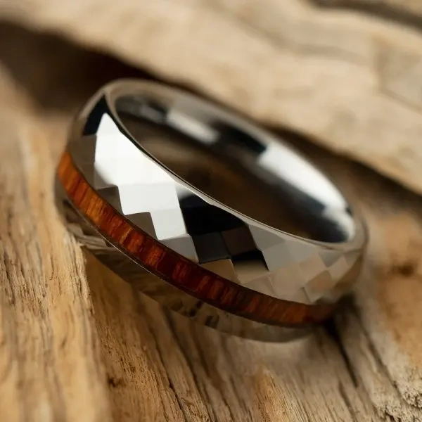 Oem Jewelry 8mm Tungsten Carbide Ring Silver Plated Men Whisky Wood Inlay Tungsten Ring