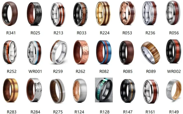 Guangzhou Wholesale Jewelry Luxury 8mm Abalone Shell Acacia Wood Rings Tungsten Wedding Band Man Ring for Men Comfort Fit