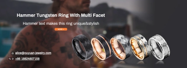 Fashion Jewelry Nature Koa Wood Inlay Hammered Multi-faceted Finish Edge 8mm Black Tungsten Carbide Ring for Men Rings