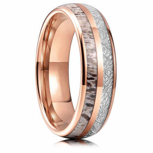 OEM Tungsten Carbide Wedding Band Inlay Imitated Meteorite Antler Rings 18K Rose Gold Tungsten Rings Men