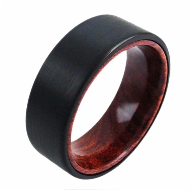 Wholesale Jewelry Whisky Barrel Mens Wood Wedding Band Black Tungsten Wood Ring