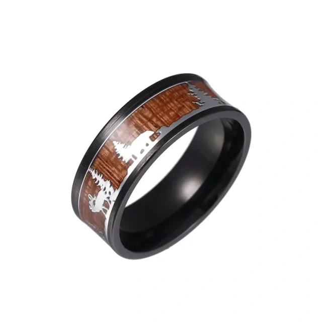 Fashion Jewelry Rings Custom 8mm Black Tungsten Ring Best Deer Natural Wood Inlay Tungsten Brand Ring