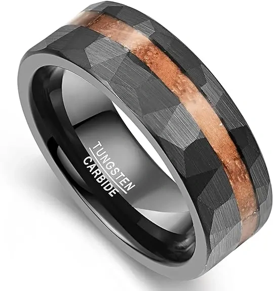China Wholesale Mens Tungsten Carbide Rings Black Color Plated Tungsten Carbide Rings Inlay Wooden