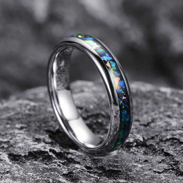 High Quality in Stock Jewelry Colorful Fragments Inlay Domed Polished Shiny 4mm Tungsten Ring for Men Women Comfort Fit
