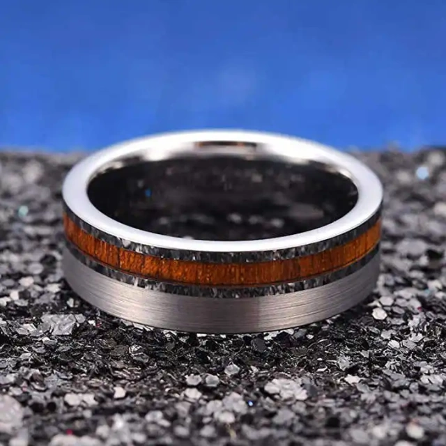 Brushed Finish 8mm Tungsten Men Ring With Narrow Wood,Koa Wood Tungsten Ring