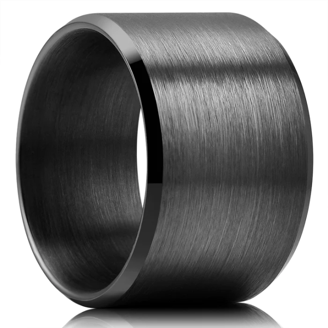 Wholesale Custom Jewelry 15mm Beveled Matte Finish Fashion Engagement Wedding Band Black Tungsten Carbide Ring for Men Women