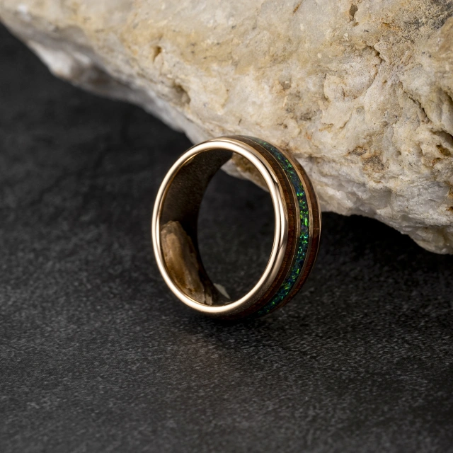 China Supplier Directly Sell 18K Gold Plated Tungsten Carbide Ring Dome Men Tungsten Ring With groove Inlay Opal comfort It