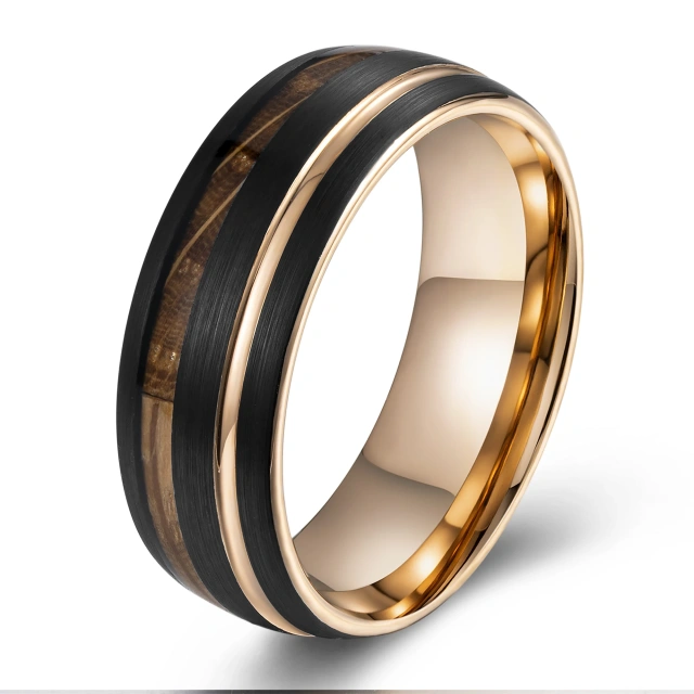 Luxury 18K Gold Plated Tungsten Ring Koa Wood for Men and Women Wood Inlay Tungsten Ring Wedding Band comfort It Ring