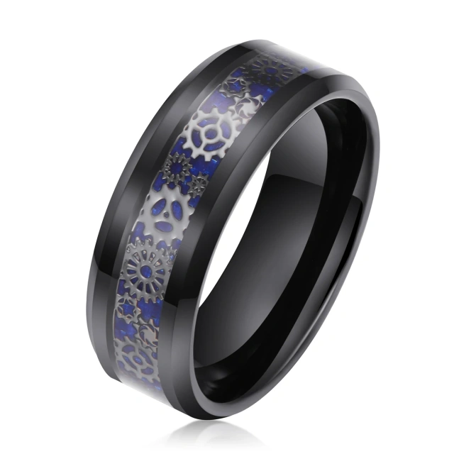 Fashion Jewelry 8mm Whisky Wood Black Tungsten Ring for Men Women Fashion Engagement Wedding Band Rings