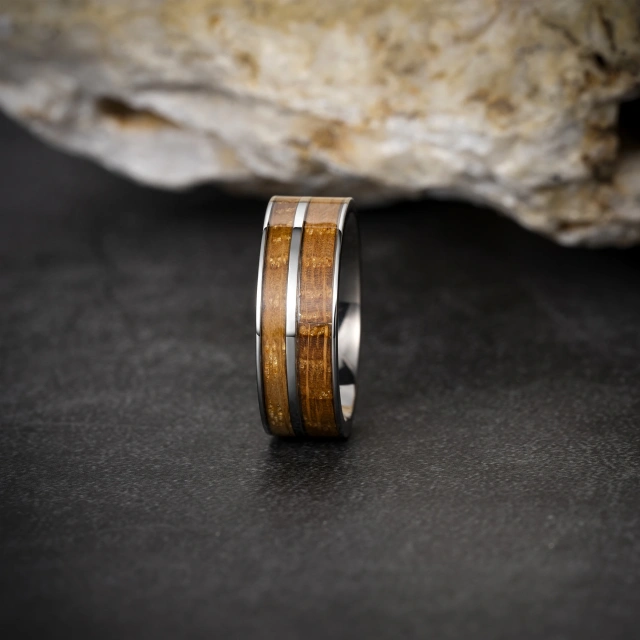 Fashion Jewelry 8mm Tungsten Brand Ring Real Wood Inlay Silver Tungsten Ring for Men Rings
