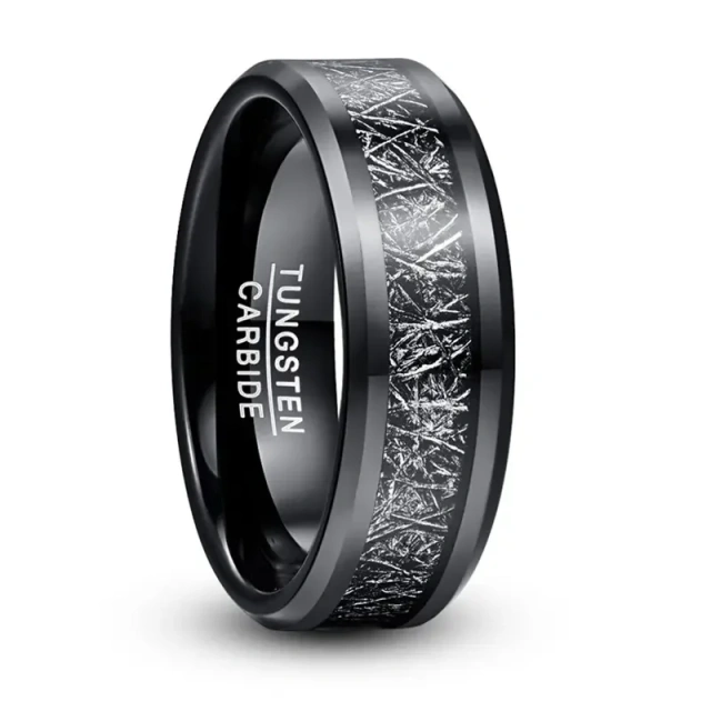 Fashion Jewelry 8mm Whisky Wood Black Tungsten Ring for Men Women Fashion Engagement Wedding Band Rings
