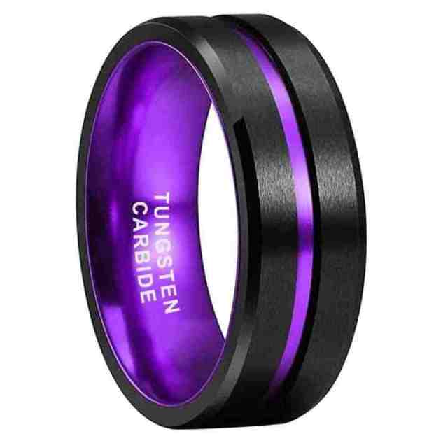 8mm Classic Style Purple Aluminum Inlay Black Tungsten Carbide Wedding Band for Men Women for Engagement Party Anniversary