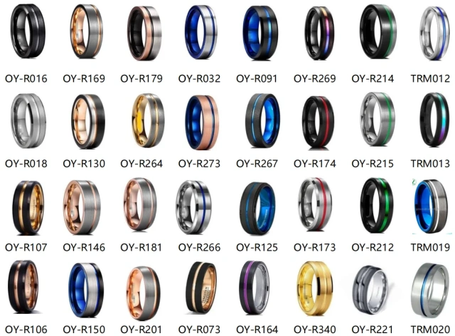 Guangzhou Fine Jewelry 8mm Tungsten Carbide Steel Men Ring Kao Wood CZ Stone Inlay Ring Wedding Rings Couple Set