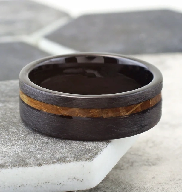 Wholesale Price 8mm Tungsten Ring Wood Inlay Men Simply Luxury Ring Black Plated with groove comfort It Ring
