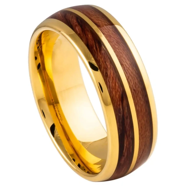 Ouyuan Jewelry Fashion Men Polish Surface Tungsten Ring Inlay Whisky Koa Wood Wedding Band Men and Women Couple Ring