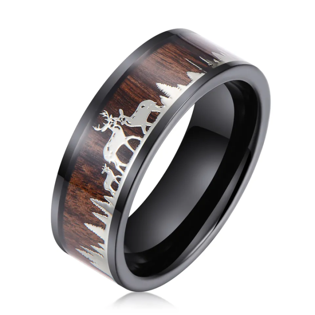 Fashion Jewelry 8mm Whisky Wood Black Tungsten Ring for Men Women Fashion Engagement Wedding Band Rings