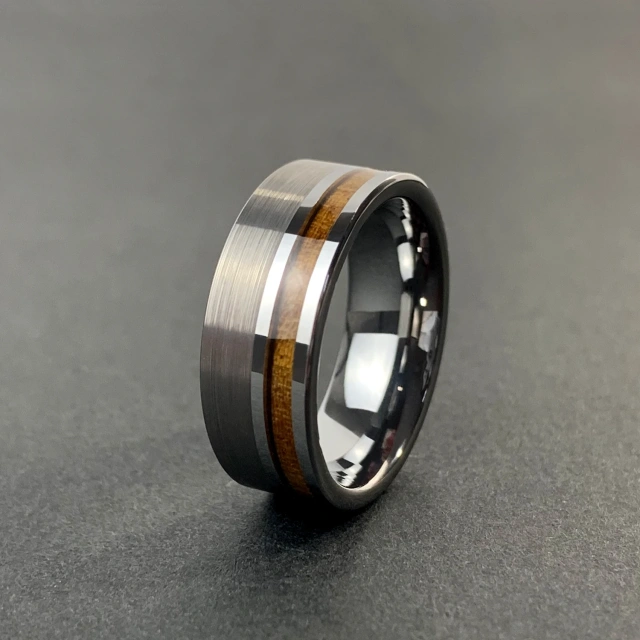 Wholesale 8mm Comfort Fit Tungsten Carbide Ring Koa Wood Inlay for Men/Women's Engagement Wedding Anniversary and Party Gift