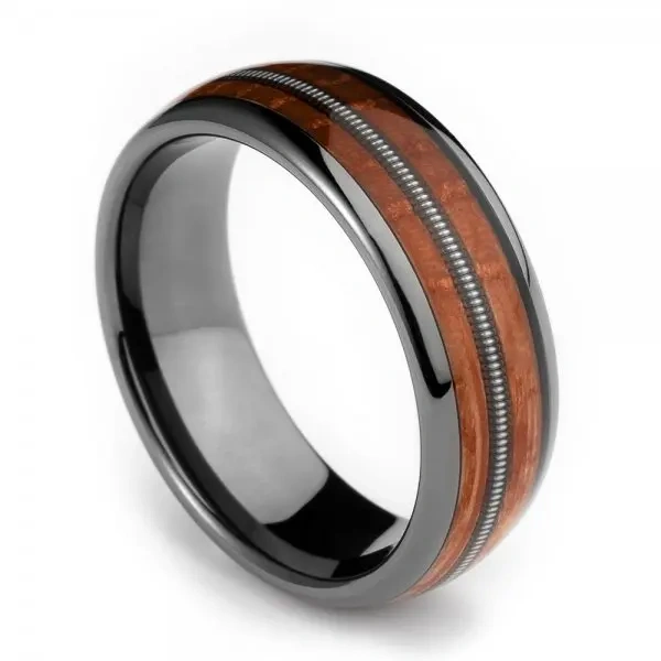 8mm 6mm 4mm Tungsten Ring with Koa Wood Men Tungsten Carbide Ring with Guitar String