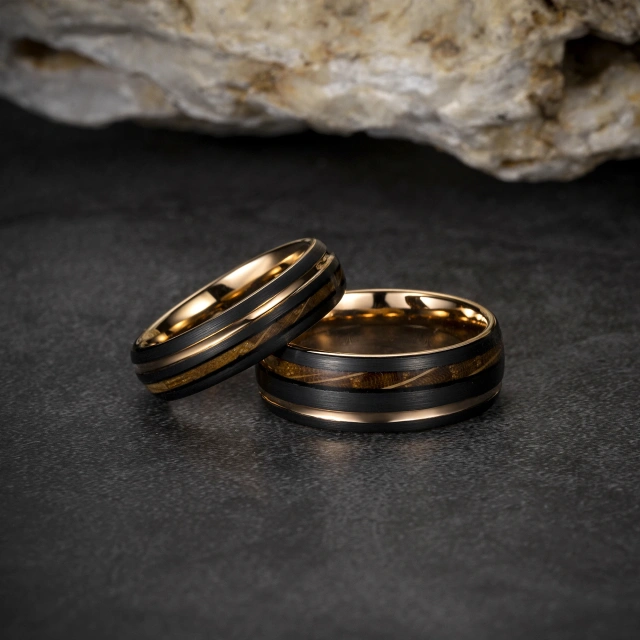 Luxury 18K Gold Plated Tungsten Ring Koa Wood for Men and Women Wood Inlay Tungsten Ring Wedding Band comfort It Ring