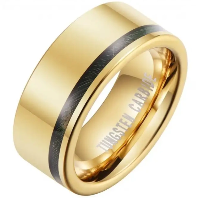 Wholesale Price Hot Selling Gold Plated Tungsten Carbide Ring Inlay Green Wood for Men Jewelry 14K 18k Gold Plated Men Jewelry