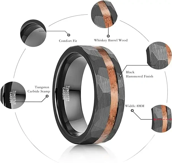 China Wholesale Mens Tungsten Carbide Rings Black Color Plated Tungsten Carbide Rings Inlay Wooden