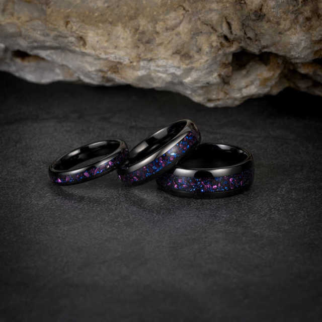 New Arrived 8mm Opal Inlay Luxury Wedding Band Engagement Rings Black Tungsten Ring for Men and Women comfort It