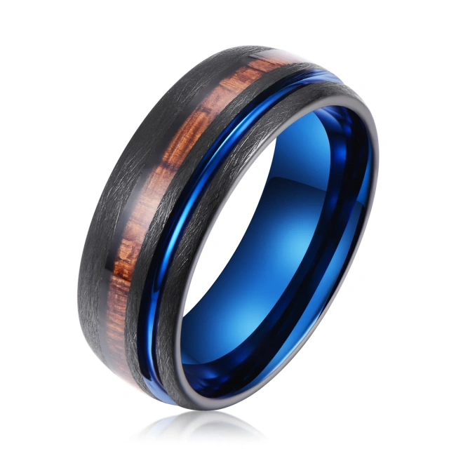 Manufacturer Wholesale 8mm Inlay Inner Whiskey Barrel Black Tungsten Wood Male Ring Rings for Men Comfort Fit