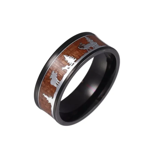 Fashion Jewelry Rings Custom 8mm Black Tungsten Ring Best Deer Natural Wood Inlay Tungsten Brand Ring