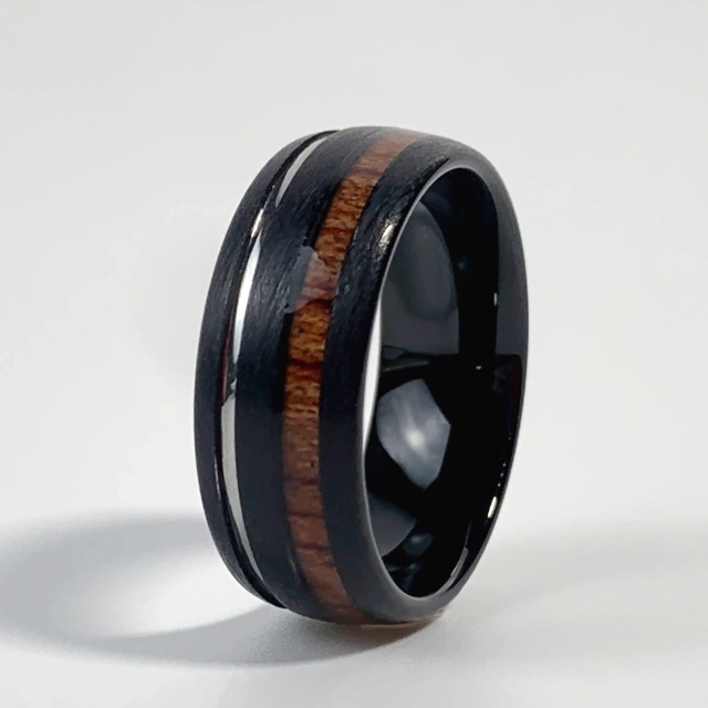 Mens Jewelry Whiskey Barrel Wood and Deer Antler Inlay Tungsten Wedding Band Ring