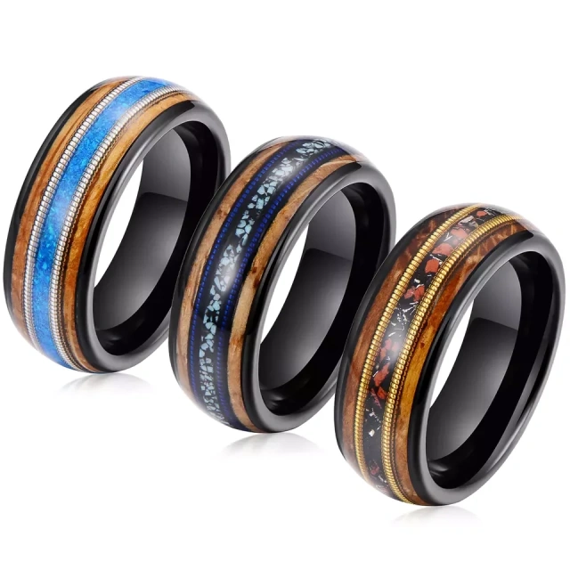 Hot Sale Ready to Ship 8mm Real Opal Wood Inlay Tungsten Carbide Ring for Men Women Wedding Band comfort Fit