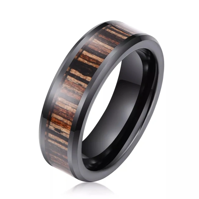 Black Wood Inlay Tungsten Wedding Ring Vikings Hunting Bands or Ring for Men Women