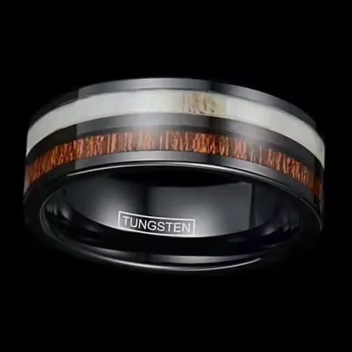 Wholesale Fashion Jewelry Rings Custom Antler Whiskey Barrel Wood 8mm Black Tungsten Ring Wedding Rings Couple Set