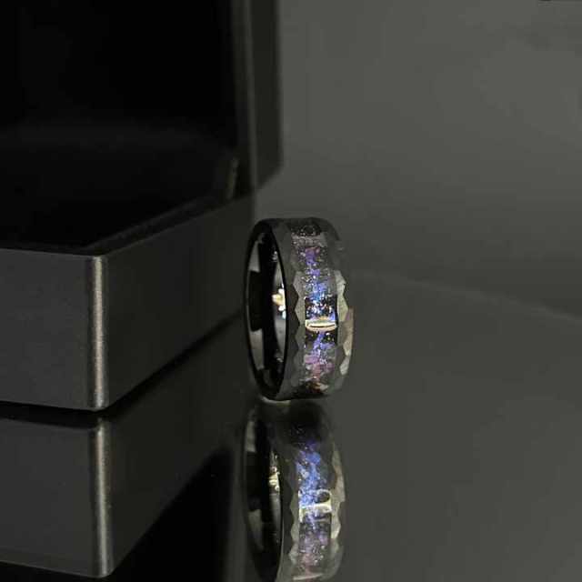 Couple Wedding Band Polished Gold Sandblast Black Tungsten Ring With Sandstone Inlay