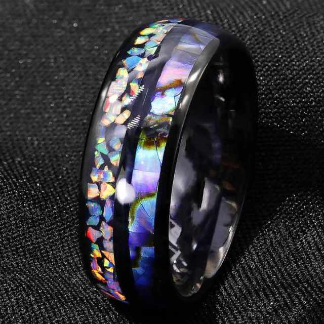 Fashion Jewelry New Design Custom Design Ring 	galaxy Opal Tungsten Ring for Men
