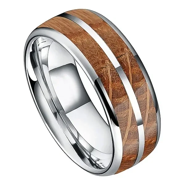 Jewelry 8mm Whisky Barrel Oak Wood Inlay Tungsten Carbide Ring for Men Women Fashion Engagement Wedding Band