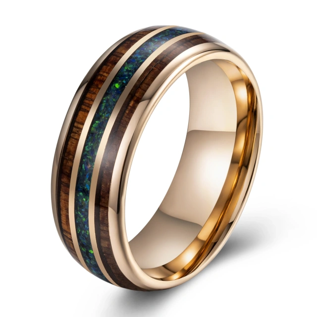 China Supplier Directly Sell 18K Gold Plated Tungsten Carbide Ring Dome Men Tungsten Ring With groove Inlay Opal comfort It
