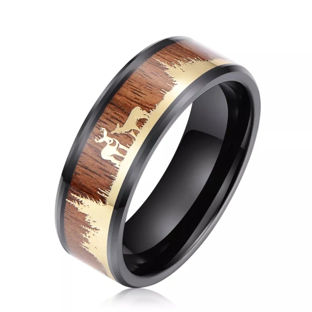 8mm Antlers Tungsten Carbide Rings Vintage Men Rings Wood Inlay Galaxy Rings