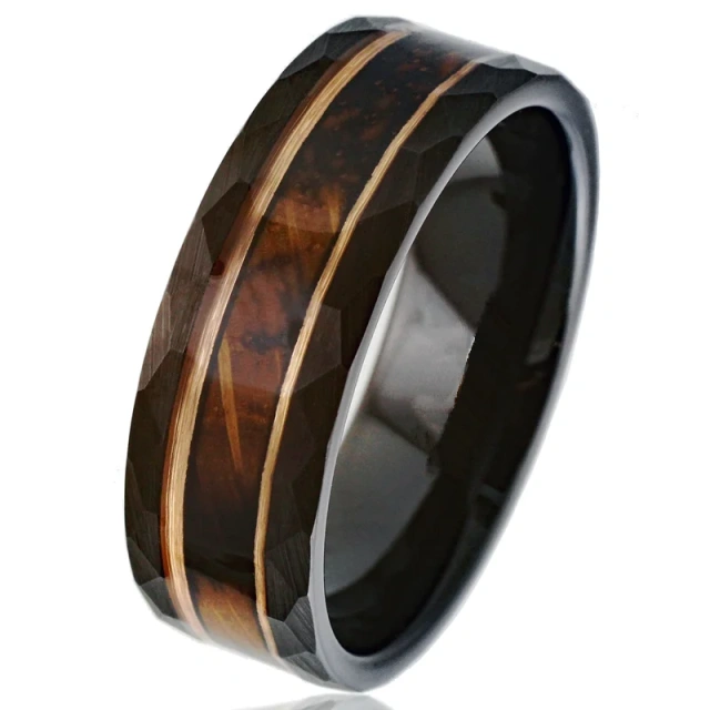 Wholesale Price Whiskey Barrel Wood Inlay Men and Women Tungsten Carbide Ring Wedding Engagement Band Comfort Fit