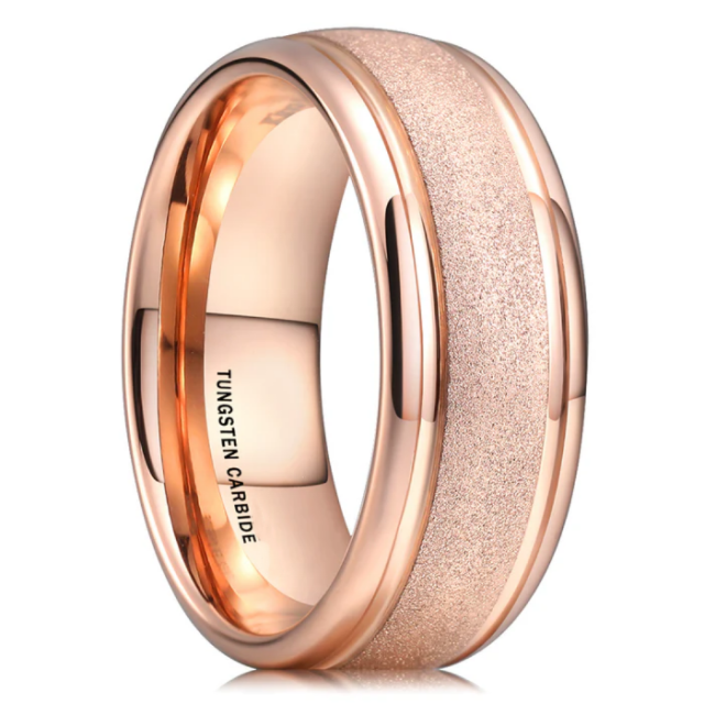 Ouyuan Jewelry Fashion Wedding Ring Custom Shiny Sandblast Silver Surface 8mm Dome Delicate Tungsten Ring