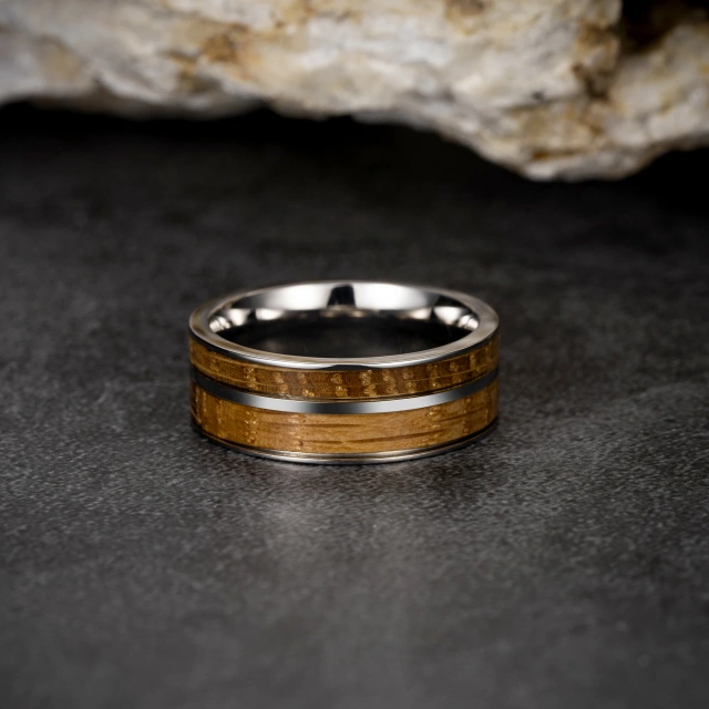 Fashion Jewelry 8mm Tungsten Brand Ring Real Wood Inlay Silver Tungsten Ring for Men Rings