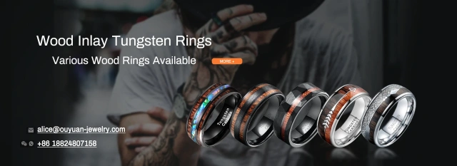 Guangzhou Wholesale Fashion Rings 8mm Koa Wood Inlay Dome Tungsten Carbide Finger Ring Men Women Couple Comfort Fit