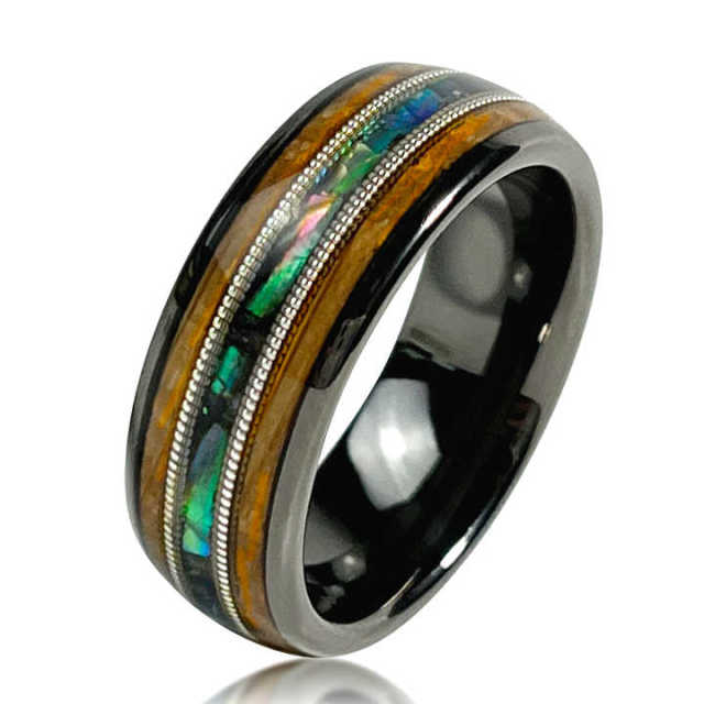 Custom Tungsten Opal Inlay Ring for Men Wholesale Engagement Wedding Band Whiskey Barrel Wood Classic for Parties Anniversaries