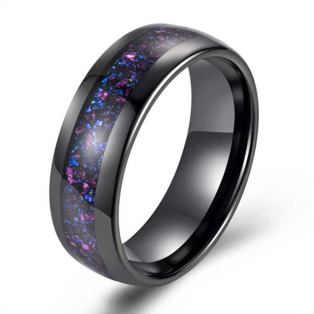 Purple 4/6/8mm Amethyst Sandstone Inlay Black Tungsten Carbide Ring for Men