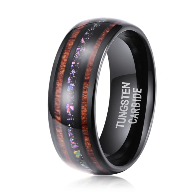 Hot Sale Ready to Ship 8mm Real Opal Wood Inlay Tungsten Carbide Ring for Men Women Wedding Band comfort Fit