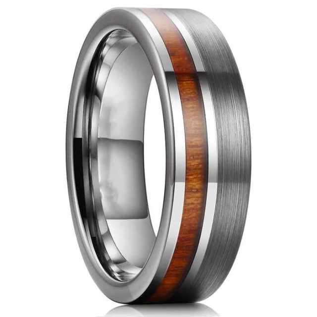 Brushed Finish 8mm Tungsten Men Ring With Narrow Wood,Koa Wood Tungsten Ring