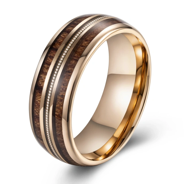 Fashion Jewelry for Men Tungsten Carbide Ring Inlay Wood and Beads 18K Gold Plated comfort It Wooden Inlaying Jewelry Ring