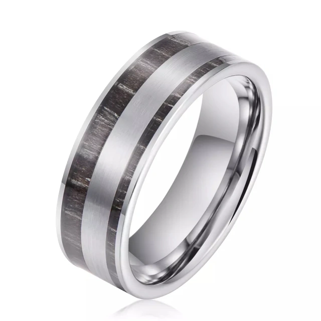 Black Wood Inlay Tungsten Wedding Ring Vikings Hunting Bands or Ring for Men Women