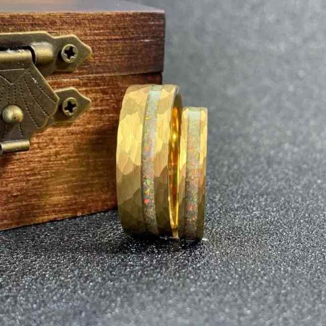 Factory Price Pure Tungsten Carbide Hammered 4MM and 8MM 24K Gold Tungsten Ring Wedding Ring Gold Rings for Couples