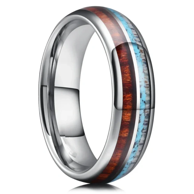 Wholesale 6mm Fine Jewelry Rings Antler Wood Opal Inlay Rose Gold Tungsten Ring Men Women Engagement Wedding Band